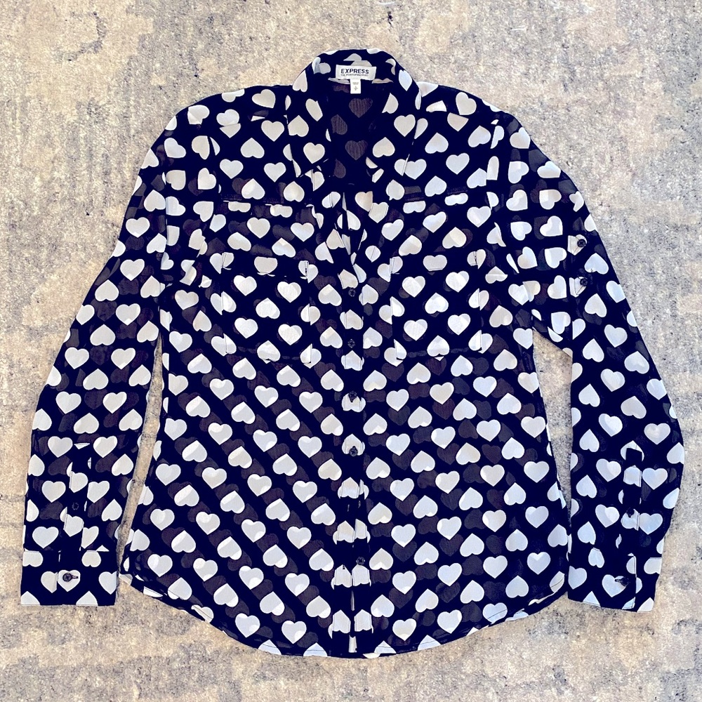 Express White Heart Button Down
